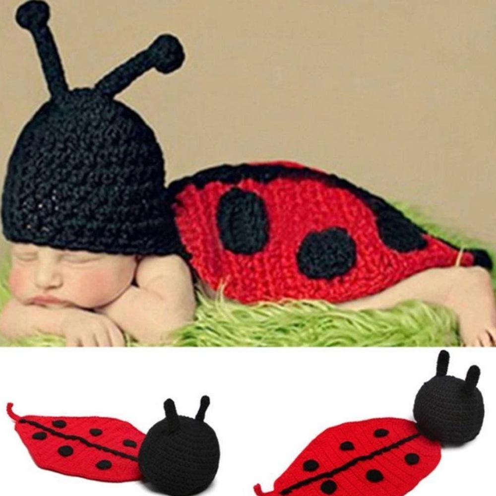 Adorable Ladybug & Turtle Crochet Baby Costume NB-3M Bundle=2 - Picture 1 of 9